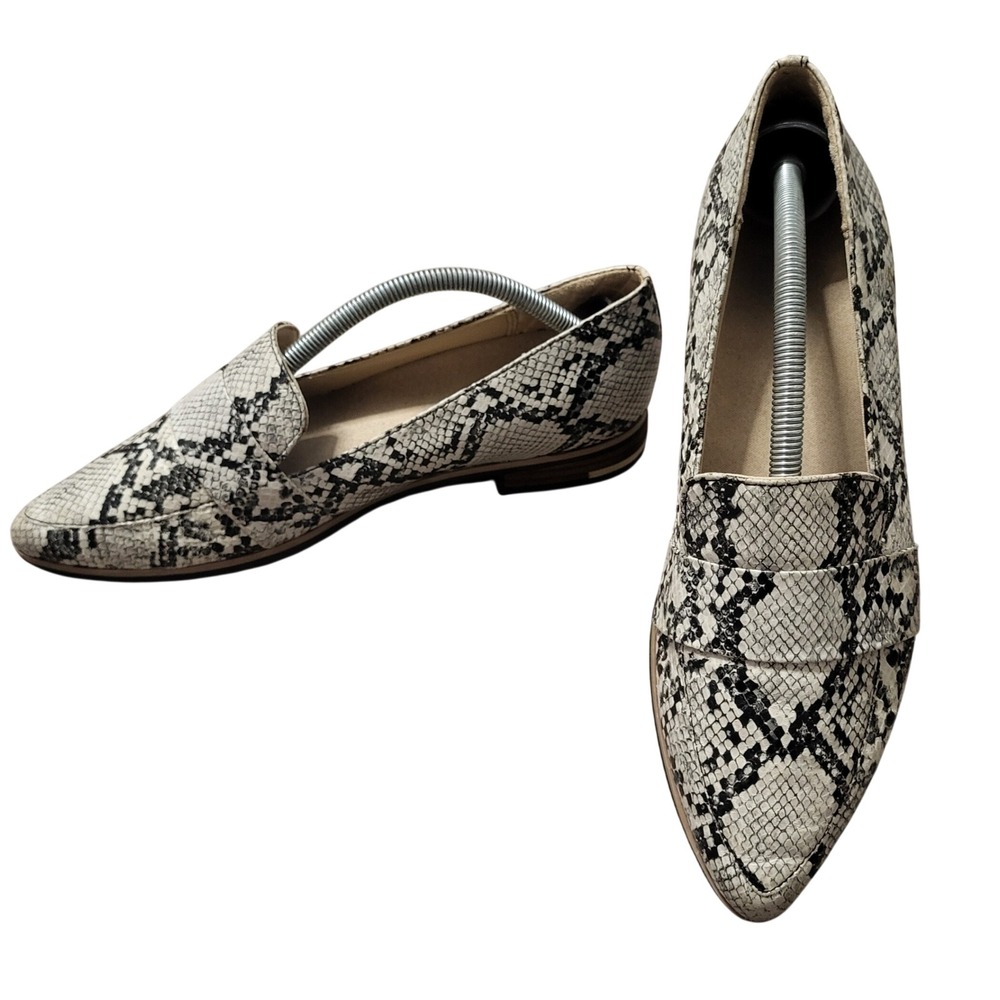 Dr Scholls Faxon Snakeskin Leather Pointed Toe Penny Loafers Gray White Fall 8
